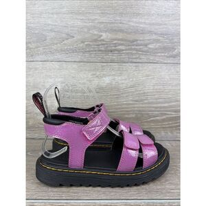 Dr Martens Klaire Glitter Pink Leather Women’s Sz 5 Ankle Wrap Platform Sandals